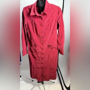 Talbots Orangish Red Lightweight corduroy dress long sleeve button up women 16